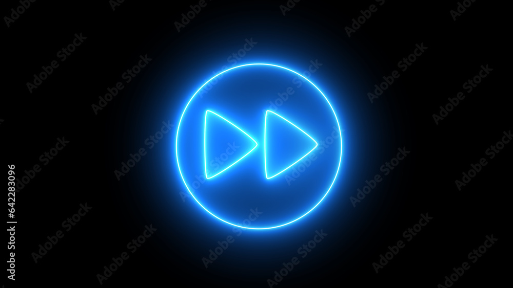 Poster play button round flat icon. neon glowing play button. neon glowing play button with neon circle. gl