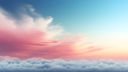 Naklejka na ściany i meble there is a plane flying over a cloud covered sky at sunset Generative AI