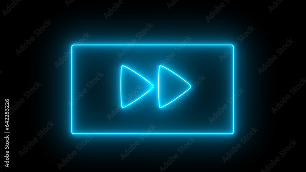 Poster illustration of multimedia file icon. neon glowing play button with neon circle. glowing play button