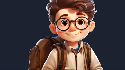 cartoon boy with glasses and backpack holding a cell phone Generative AI