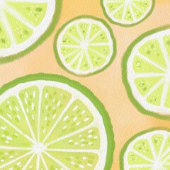 Lemon and lime watercolor background with paper texture.