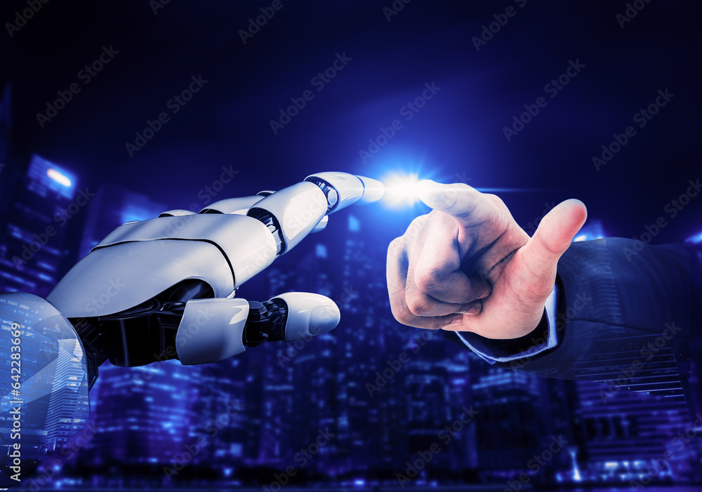 Poster 3d rendering futuristic robot technology development, artificial intelligence ai, and machine learni