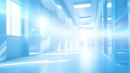Fototapeta premium Blue futuristic business corridor with sleek lines and lighting evokes a technological web