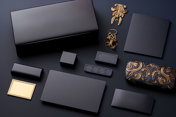 Fototapeta na wymiar Luxury, consistent and opulent packaging and business card mock up compositions for branding