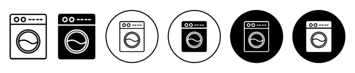 washing machine icon set. laundry washer vector symbol in black filled and outlined style. - obrazy, fototapety, plakaty
