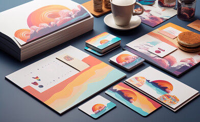 Business card and packaging mock up design with whimsical and memorable elements