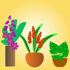 Flower and Leaves Decorated in Vase Set Illustration Background use for art job, etc.