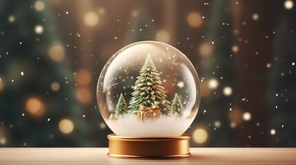 Fototapeta na wymiar snow globe with christmas tree background