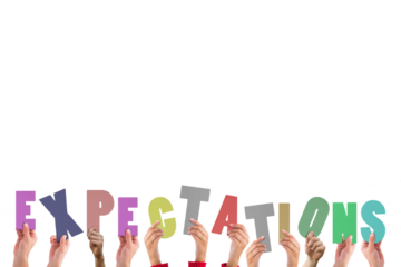 Digital png illustration of hands holding expectations text on transparent background