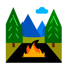 Camping in the mountains. Vector illustration on white background. Flat style.