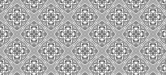 Seamless vintage style black outline intricate detail pattern.