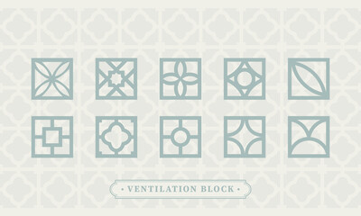 Front drawing of ventilation breeze cement block in pastel green colour. For concept proposal, pattern, background