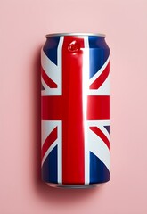 Fizzing British Pride" - A minimalist pop art representation of a soda can adorned with the iconic British flag, offering a refreshing taste of British heritage.