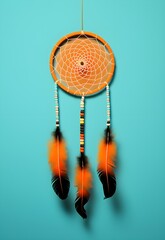 A vibrant representation of a traditional dream catcher in a contemporary pop art and minimalist...