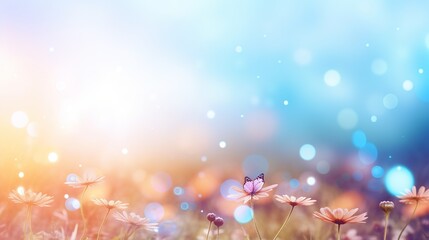 Fototapeta na wymiar green grass and sun, field of dandelions , abstract bokeh background