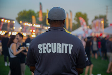 A security guard is controlling the traffic and parking situation at an Asian festival in Canada.