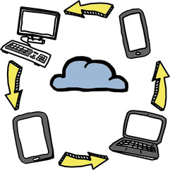 Digital png illustration of cloud and digital icons on transparent background