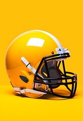 A striking yellow football helmet, an iconic symbol of the game's protective gear, rendered with a...