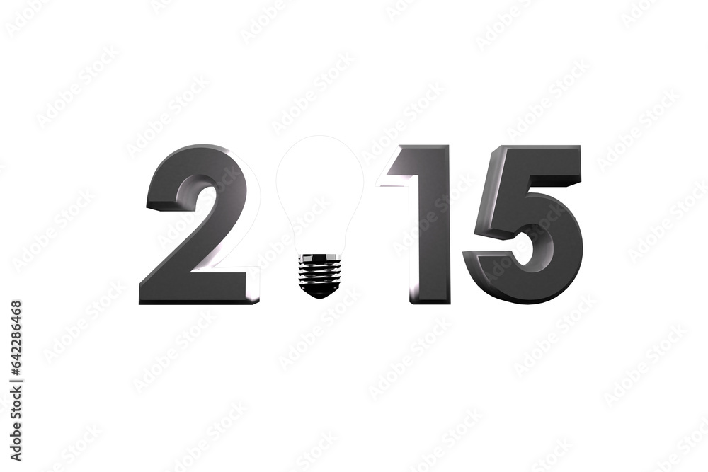 Poster digital png illustration of 2015 text with lightbulb on transparent background