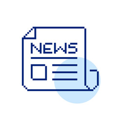 Pixelated newspaper icon. Front page article with pictures. Retro computer interface imitation. Pixel perfect, editable stroke icon