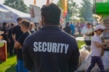 A security guard is controlling the traffic and parking situation at an Asian festival in Canada. - obrazy, fototapety, plakaty