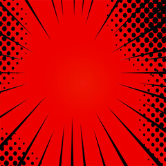 Digital png illustration of radiating black lines and dots on red on transparent background