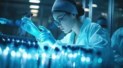 Fotobehang Lab technician looking at medical vials © JN