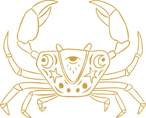 Digital png illustration of yellow crab outline on transparent background