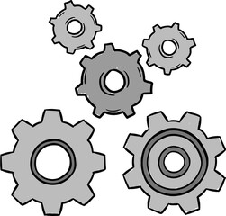 Digital png illustration of grey cogs on transparent background