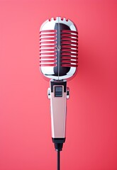 This image features a vintage retro microphone, exuding the nostalgic charm and timeless appeal of classic musical and broadcasting equipment.
- 642287260