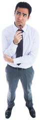 Digital png photo of thoughtful biracial businessman on transparent background