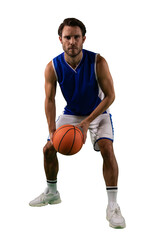 Digital png photo of caucasian man playng basketball on transparent background