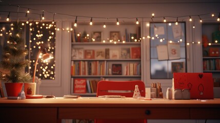 christmas xmas lights interior of a library room generative art