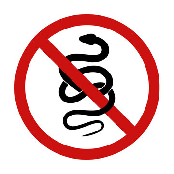 Vector prohibition sign with snake silhouette. Do not touch wild animals. Danger of a poisonous bite. Black silhouette of serpent in forbidden sign