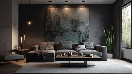 Sleek modern living room with minimalist design. Generative AI