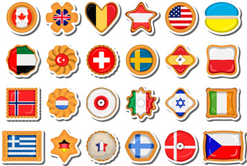 Set homemade cookie with flag country world in tasty biscuit
