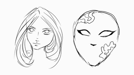 hand-drawn lines of beautiful girl