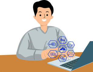 Businessman using a laptop computer. concept of business process strategy and cloud computing