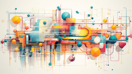 Abstract vector illustration, representing automated testing with dynamic shapes and vibrant colors
