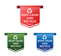  Red, Blue and Green vector label sticker KEEP CALM and RECYCLE