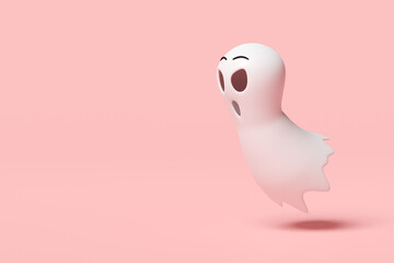 3d halloween day concept with cute ghost isolated on pink background. 3d render illustration