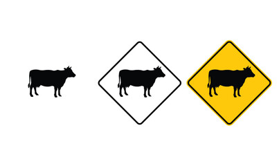 icon caution animal sign  yellow outline traffic warning sign design for yellow background and black and white background