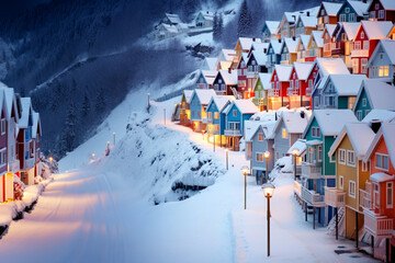 bunte Häuser in der Winterlandschaft