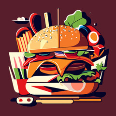 hamburger with various faces