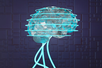 3d render of an artificial brain with neural network which is connected to the internet. Concept for AI and cyber security threat