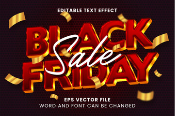 Black friday sale red and golden 3d editable vector text effect