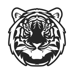 ?A basic logo with a regular tiger that is only in black and white colors. Vector Illustration.