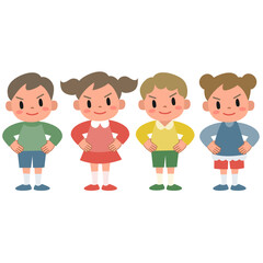 腰に手を当てて得意そうな表情をしている子どもたち