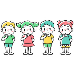 照れて赤くなっている女の子と男の子セット