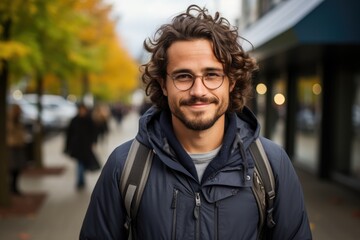 Happy and Stylish: Satisfied Man Wearing Trendy Glasses Outdoors